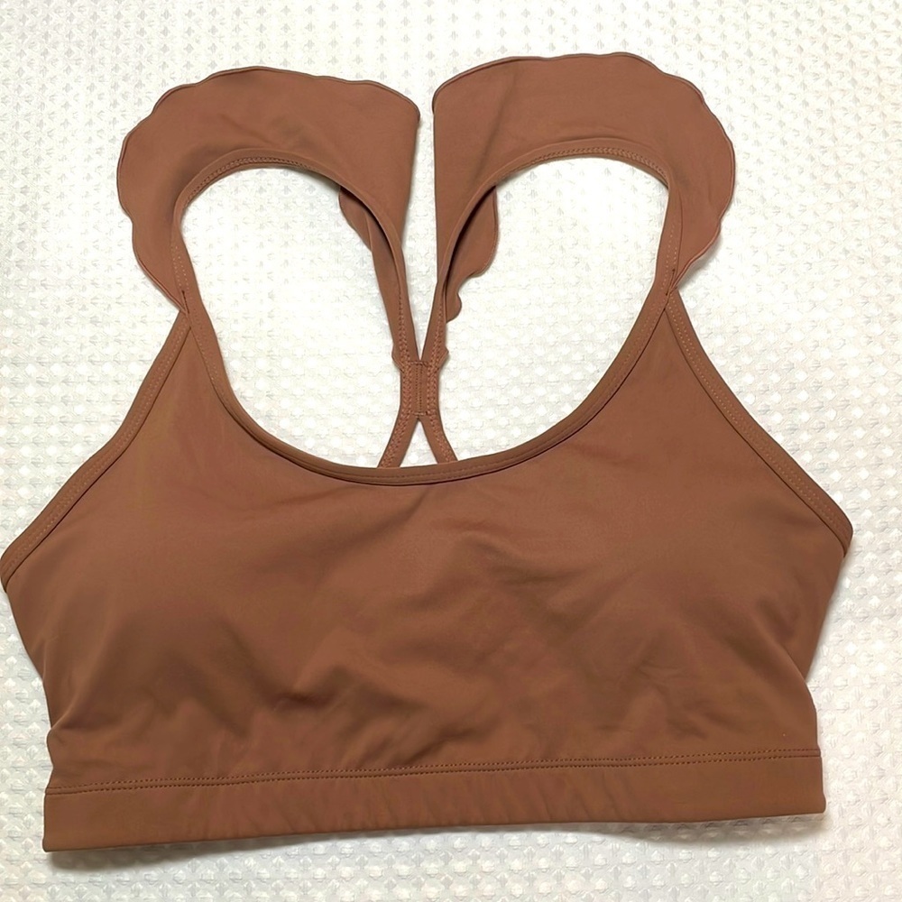 Joylab Sports Bra Women M Support Athletic Removable Pads Ruffle Straps Brown